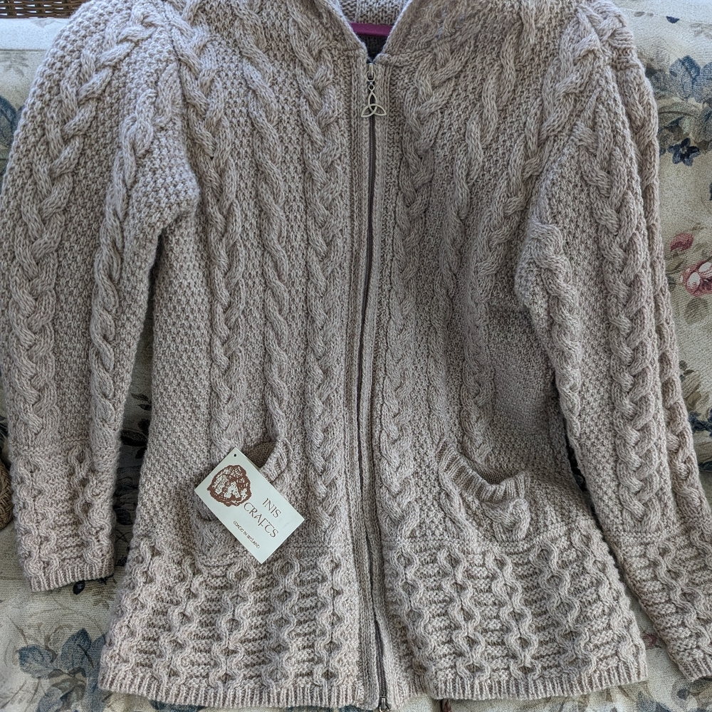 Inis Crafts Irish Wool Zip Sweater Coat